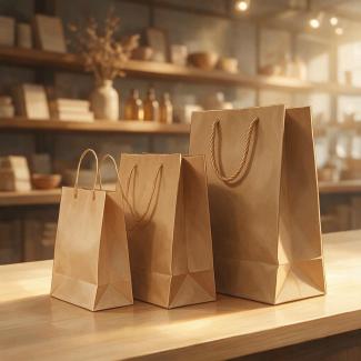 Kraft paper bags of increasing size showing different grammage and bottom types