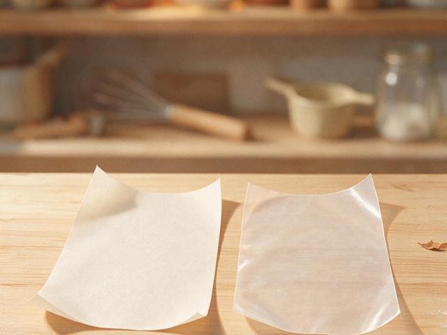 Baking paper and greaseproof paper side by side on a preparation counter